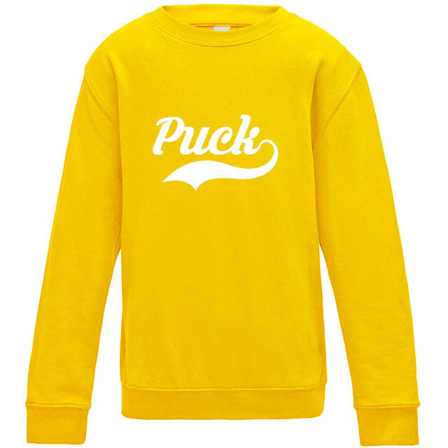 vis winkelwagen Stevig Sweater geel bedrukt